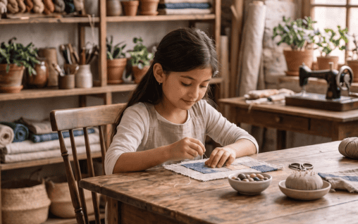 Embroidery: threads and stitched textile